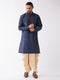 Vastramay Men's Blue Zari Weaved Kurta Dhoti Set